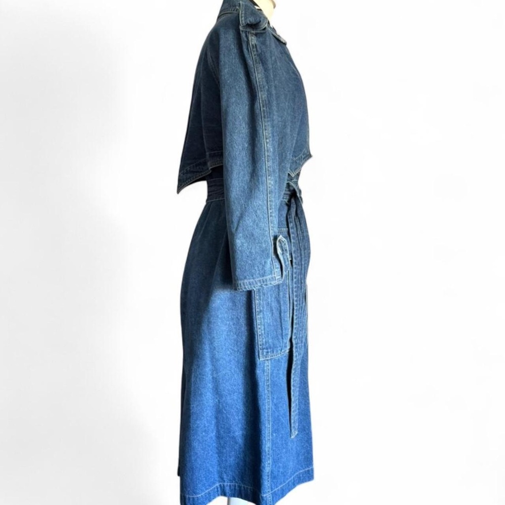 Vintage 90s Lizwear Blue Denim Trench Coat (sz Small/ Oversized Fit) - Picture 6 of 8